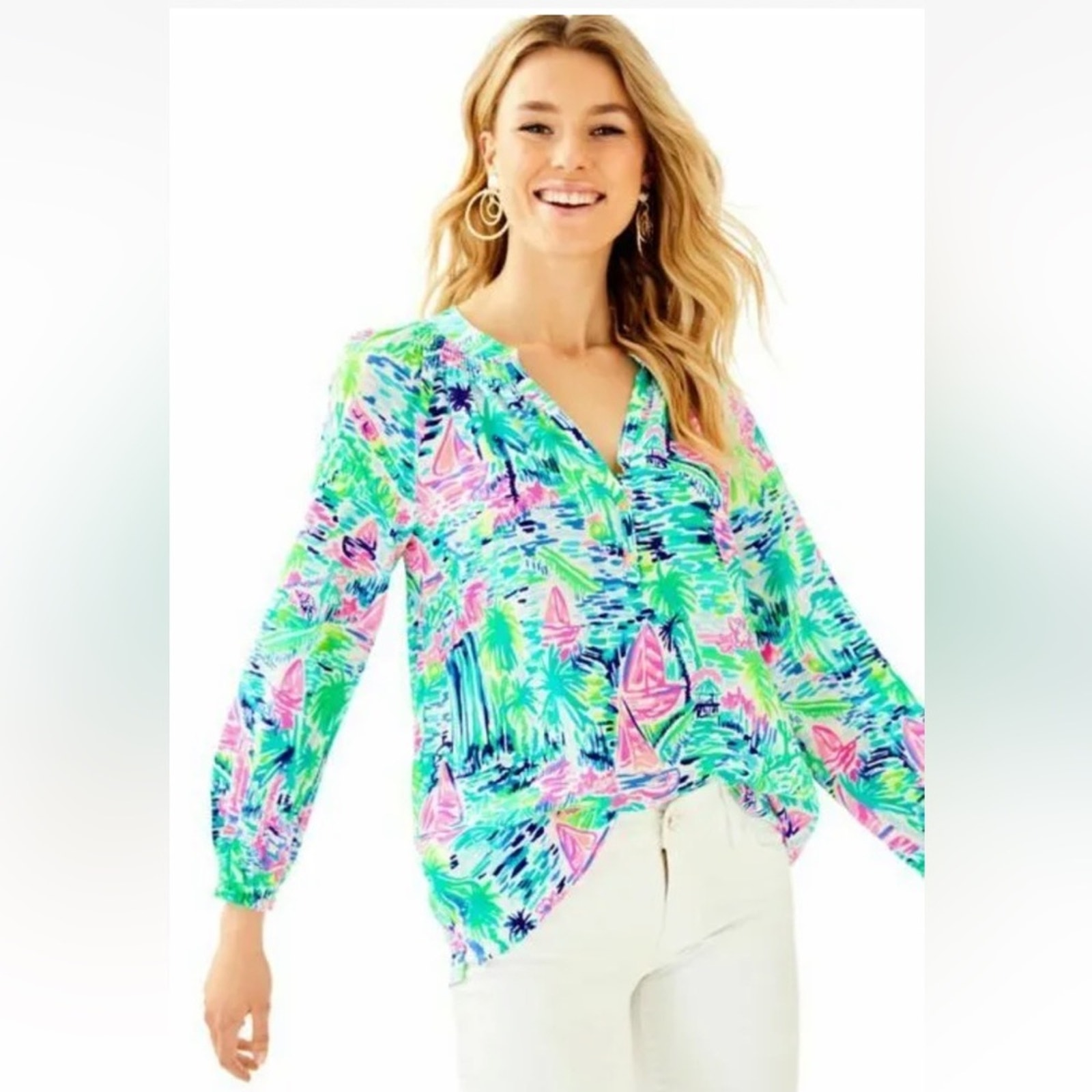 Lilly Pulitzer Colorful Elsa Silk Top -Boats